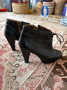 Black Lace-Up Patent Ankle Booties